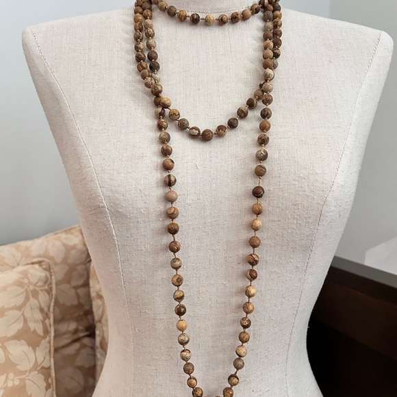 Vintage Extra Long Jasper Semiprecious Necklace - Picture 4 of 7